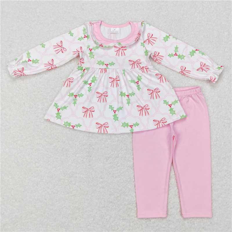GLP0692Pink bow tunic leggings girls Christmas outfits