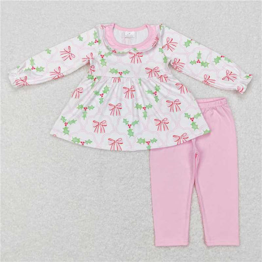 GLP0692Pink bow tunic leggings girls Christmas outfits