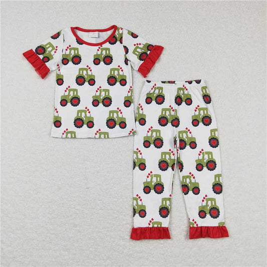 GSPO0978 Heart tractor white and red lace short-sleeved trousers suit