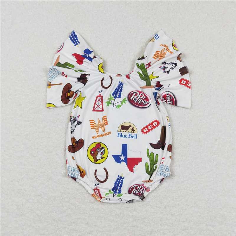SR0544  Baby Girls Western Cows Flutter Sleeve Rompers