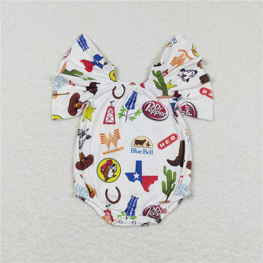SR0544  Baby Girls Western Cows Flutter Sleeve Rompers
