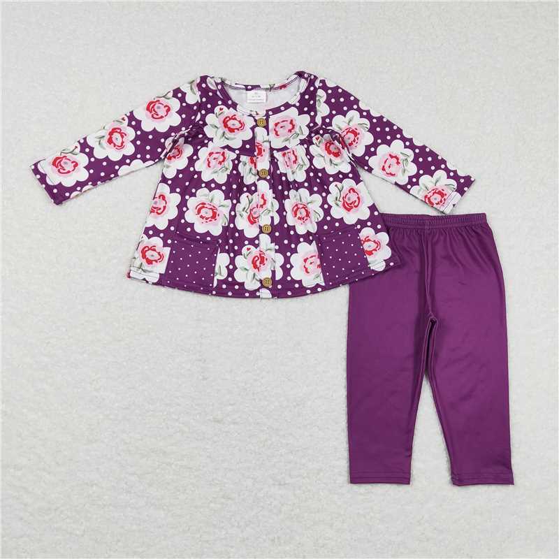 GLP0928Purple floral pocket tunic polka dots leggings girls clothing