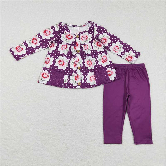 GLP0928Purple floral pocket tunic polka dots leggings girls clothing