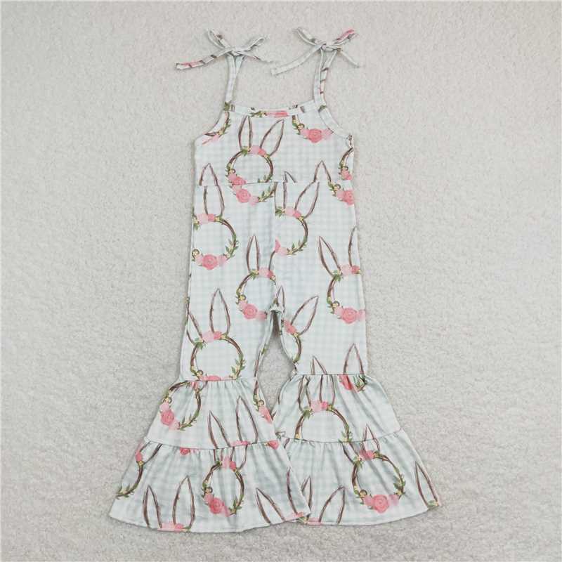 SR0875 Baby Girls Easter Rabbit Ears Straps Bell Pants Jumpsuits