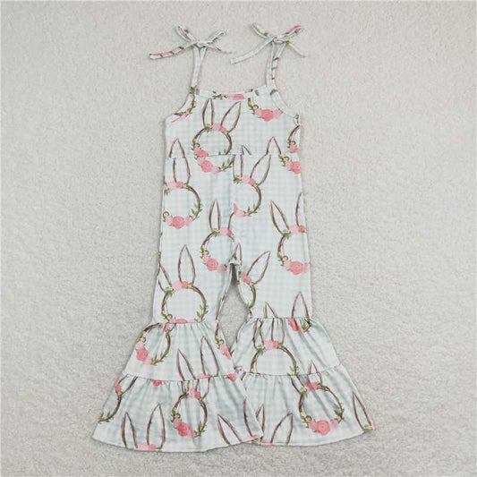 SR0875 Baby Girls Easter Rabbit Ears Straps Bell Pants Jumpsuits
