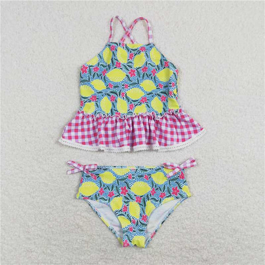 S0219  Baby Girls Summer Lemon Ruffle Two Pieces Swimsuits