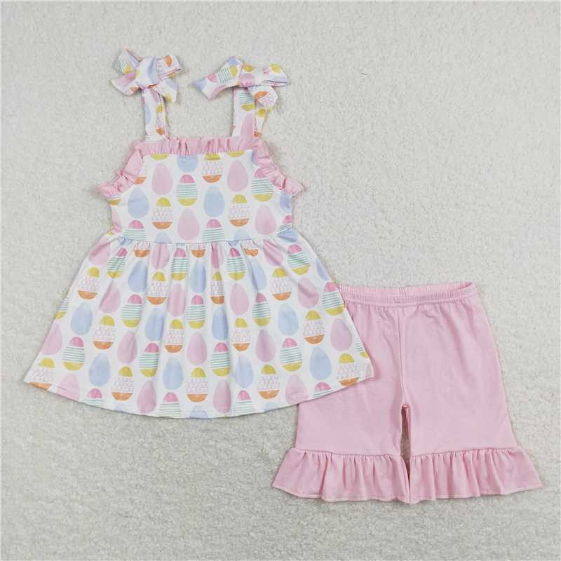 GSSO0559 Girls Easter Egg Pink Lace Camisole Top Shorts Suit