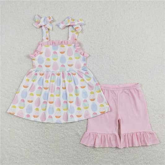 GSSO0559 Girls Easter Egg Pink Lace Camisole Top Shorts Suit