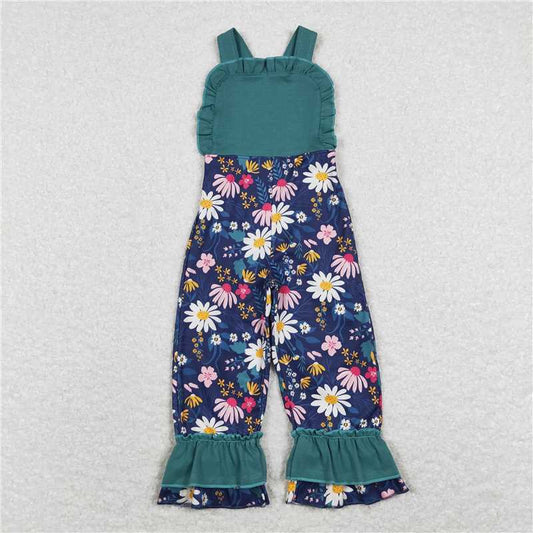 SR0964  Baby Girls Leopard Flowers Straps Ruffle Pants Summer Spring Jumpsuits