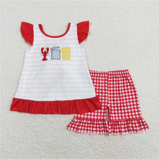 GSSO0455Crawfish corn stripe backless top shorts girls clothing