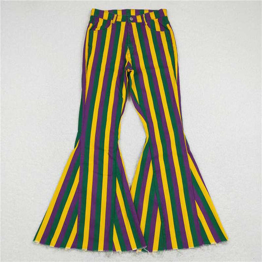P0328  Adult Women Purple Gold Green Denim Bell Pants Jeans