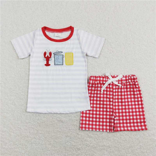 12.30 RTS NO MOQ （In stock）Matching BSSO0419 Baby Boys Crawfish Boiled Tee Shirts Tops Shorts Clothes Sets