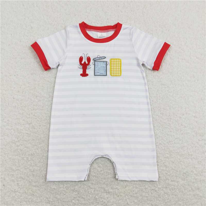 12.30 RTS NO MOQ （In stock）Matching SR0744 Baby Infant Boys Crawfish Boiled Corn Short Sleeve Rompers