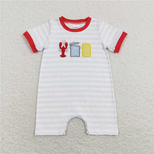 12.30 RTS NO MOQ （In stock）Matching SR0744 Baby Infant Boys Crawfish Boiled Corn Short Sleeve Rompers
