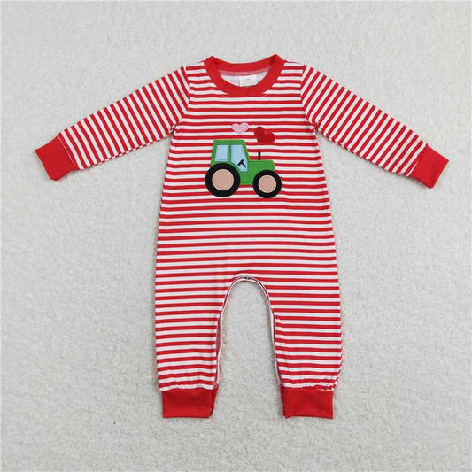 RTS LR0846 Embroidered heart tractor red and white striped long-sleeved jumpsuit