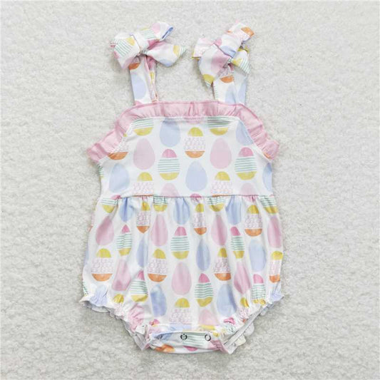 SR0900  Baby Girls Easter Eggs Sleeveless Straps Rompers