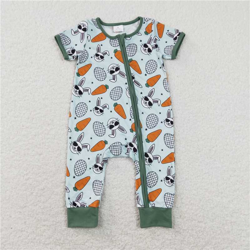 SR1014  Baby Infant Kids Easter Eggs Carrots Rabbits Zip Rompers