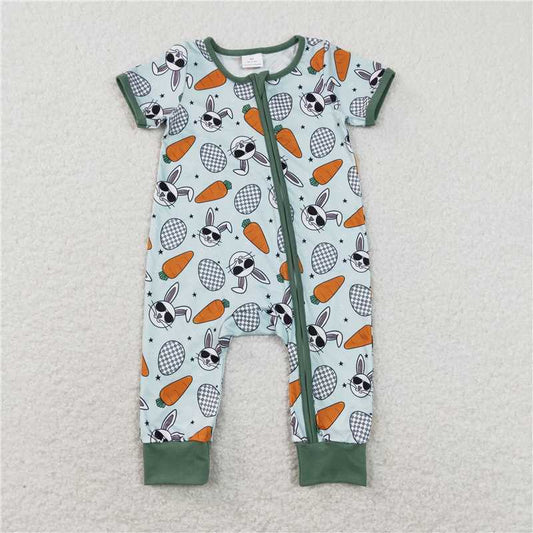 SR1014  Baby Infant Kids Easter Eggs Carrots Rabbits Zip Rompers