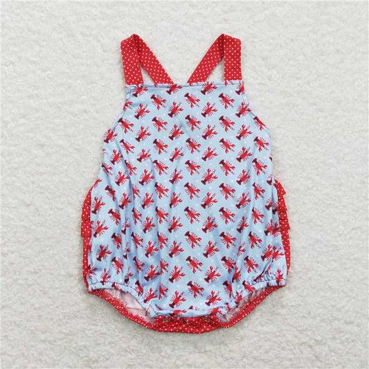 SR0745 Baby Infant Girls Boys Crawfish Straps Bubble Rompers