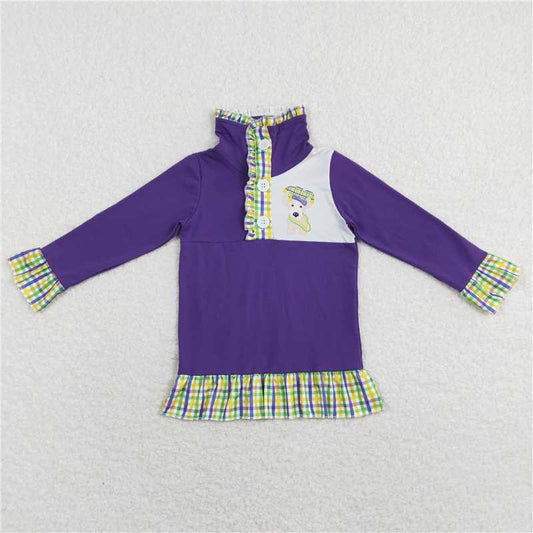 12.18 RTS NO MOQ （In stock）GT0412 Baby Girls Mardi Gras Ruffle Dogs Pullovers Tops