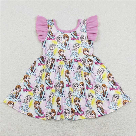 GSD0762  Frozen Princess Rose Pink Fly Sleeve Dress