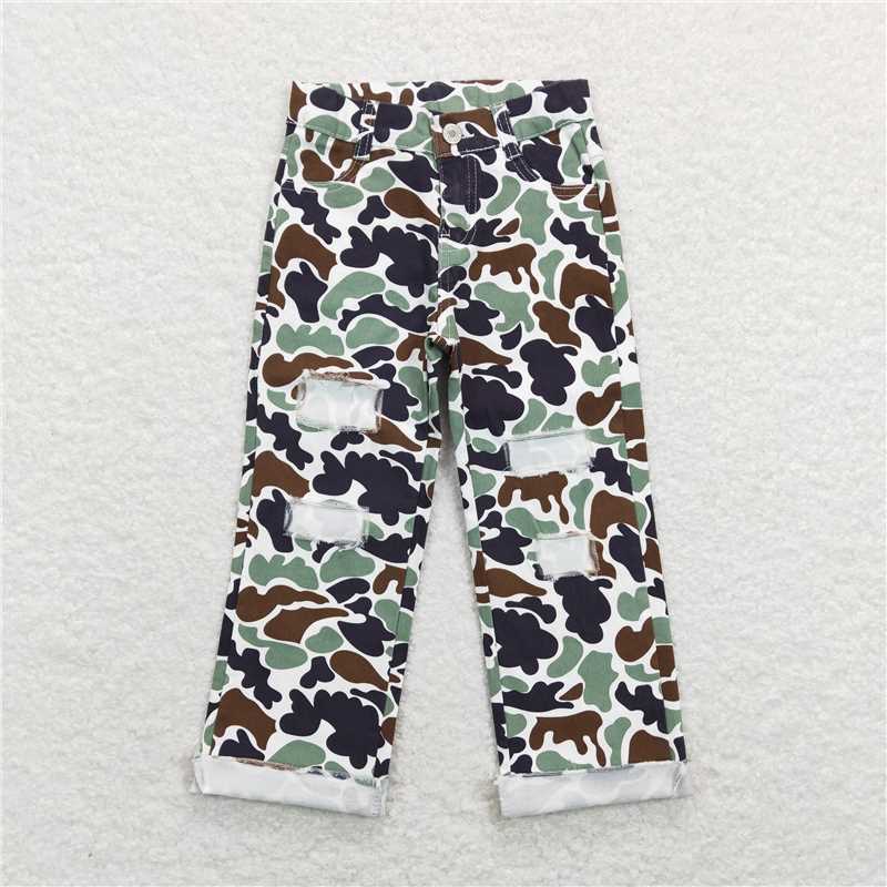 P0413  Baby Boys Green Camo Distressed Denim Pants