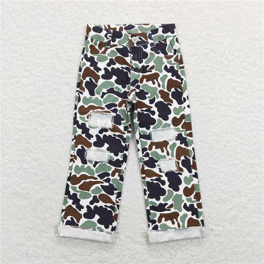 P0413  Baby Boys Green Camo Distressed Denim Pants