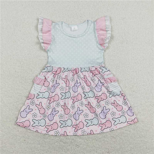 GSD0637 Flutter sleeves bunny pocket baby girls easter dresses