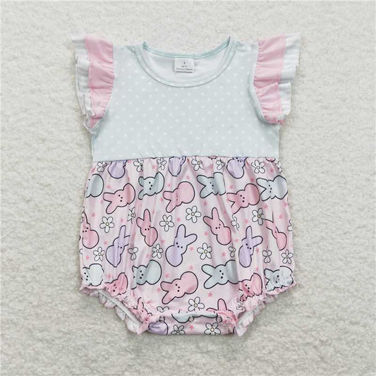 SR0784  Baby Girls Easter Rabbits Flutter Sleeve Dresses Rompers Sibling Designs