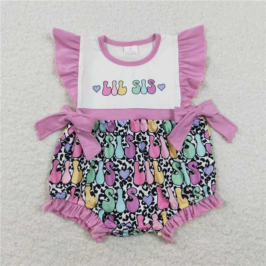 SR0867  Baby Infant Girls Little Sister Purple Flutter Sleeve Rompers