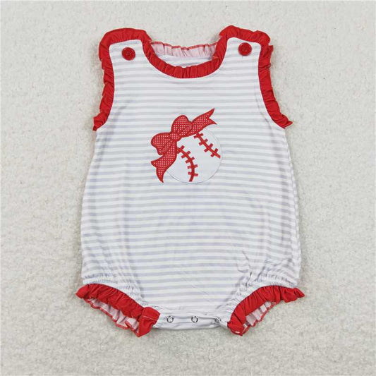SR0782  Baby Infant Girls Baseball Bow Sleeveless Rompers