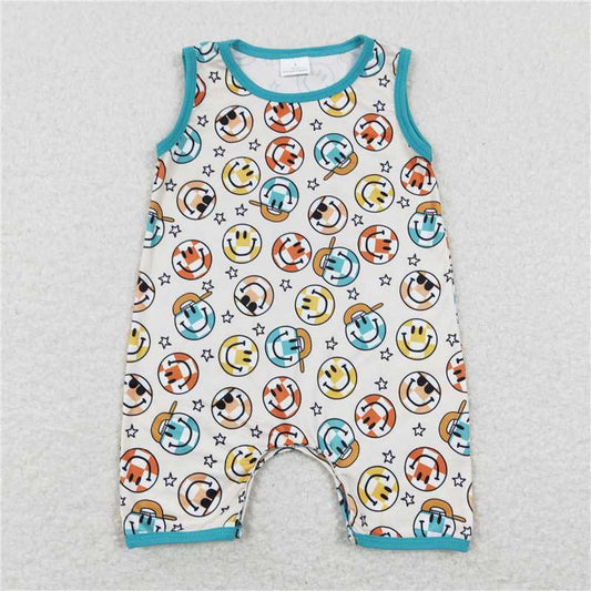 SR0915 Baby Boys Smile Hats Green Sleeveless Rompers