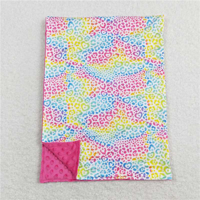 BL0121  Baby Girls Pink Colorful Leopard Minky Blankets