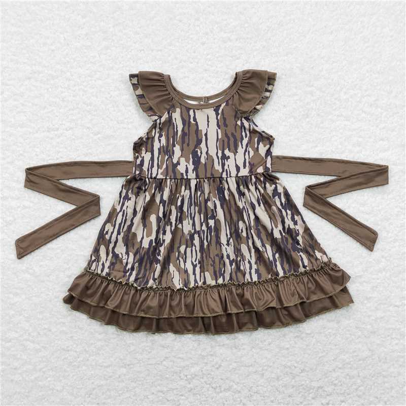 GSD0782  Baby Girls Camo Belt Double Ruffle Knee Length Dresses
