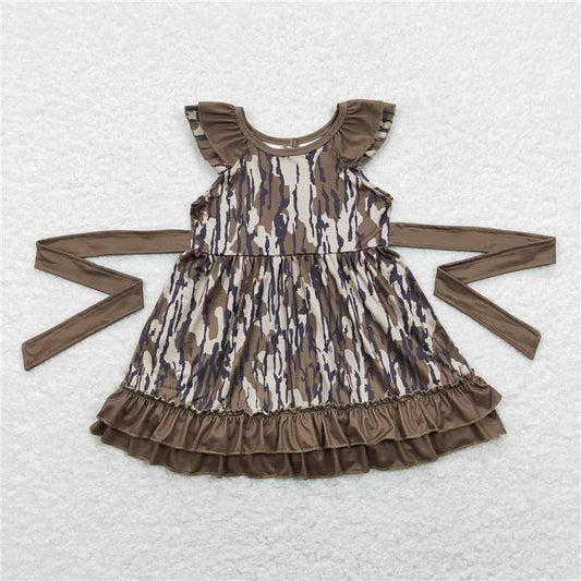 GSD0782  Baby Girls Camo Belt Double Ruffle Knee Length Dresses