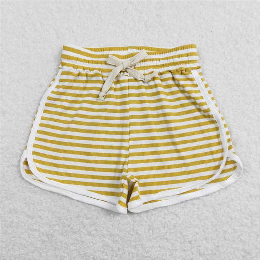 SS0210  Baby Girls Mustard Stripes Cotton Sports Design Shorts