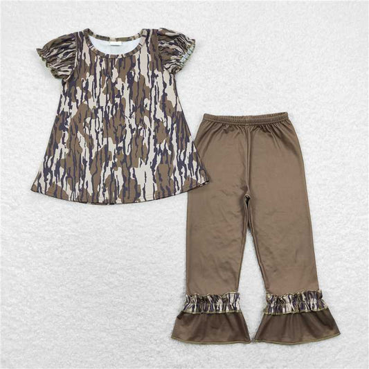 GSPO1318 Military green camouflage short-sleeved lace trousers suit