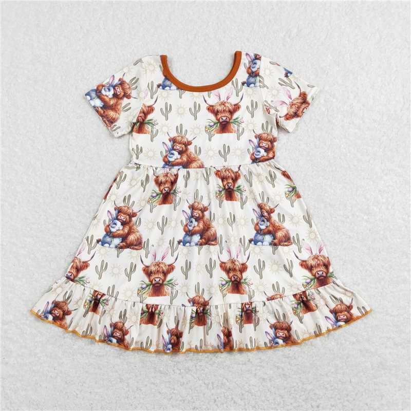 GSD0778   Cactus highland cow bunny girls easter dress
