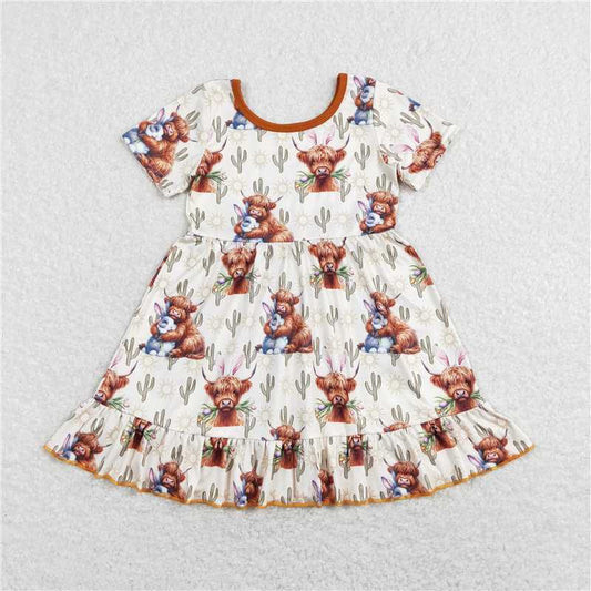 GSD0778   Cactus highland cow bunny girls easter dress