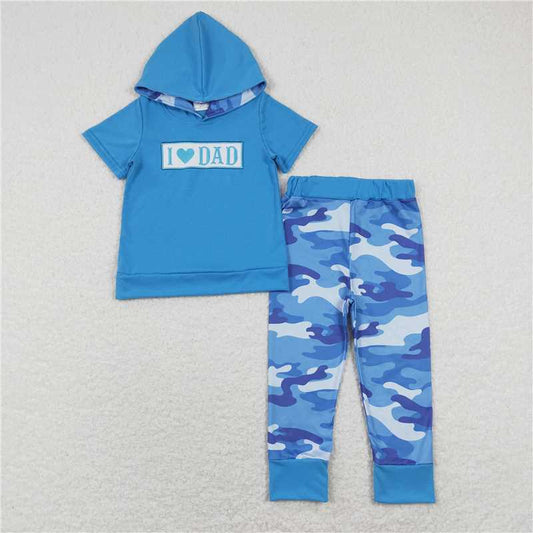 BSPO0281 Baby Boys I Love Dad Hooded Tops Blue Camo Jogger Pants Clothes Sets