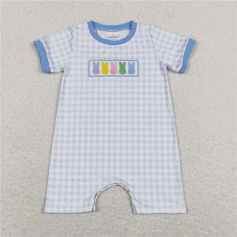 SR0690 Embroidery Baby Infants Easter Colorful Bunny Short Sleeve Rompers