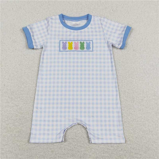 SR0690 Embroidery Baby Infants Easter Colorful Bunny Short Sleeve Rompers