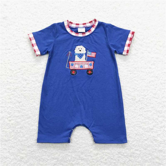 SR0749 RTS NO MOQ Baby Boys Summer Rompers Embroidery Baby Girls July 4th Dog Flag Sister Brother Rompers Clothes Sets