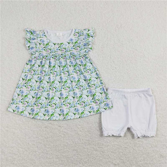 Baby Girls Blue Berry Flutter Sleeve Top Shorts Clothes Sets
