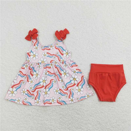 GBO0278  Baby Girls Flowers Rainbow Straps Top Bummies Clothes Sets