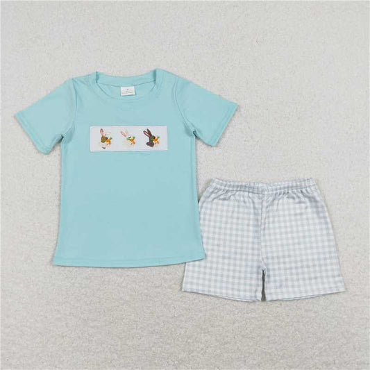 BSSO0414 Embroidery Baby Boys Easter Rabbit Carrot Shirt Shorts Outfits Clothing Sets