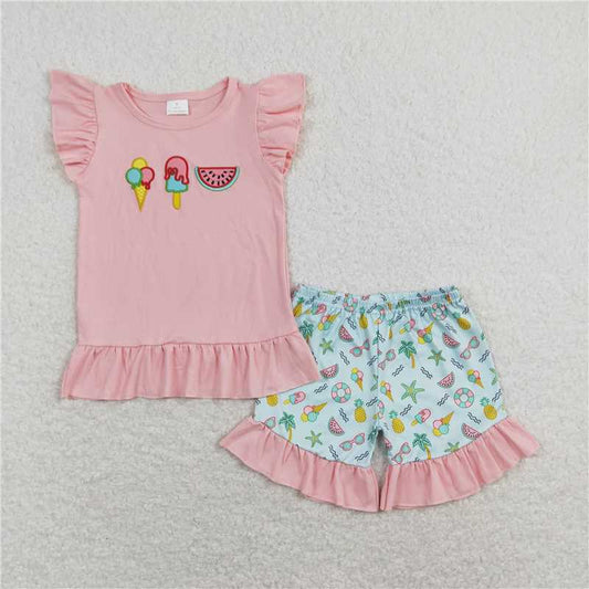 GSSO0509Ice cream watermelon top shorts girls summer clothes