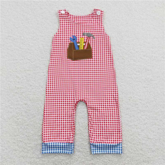 SR0822 Baby Infant Boys Tools Red Checkered Rompers