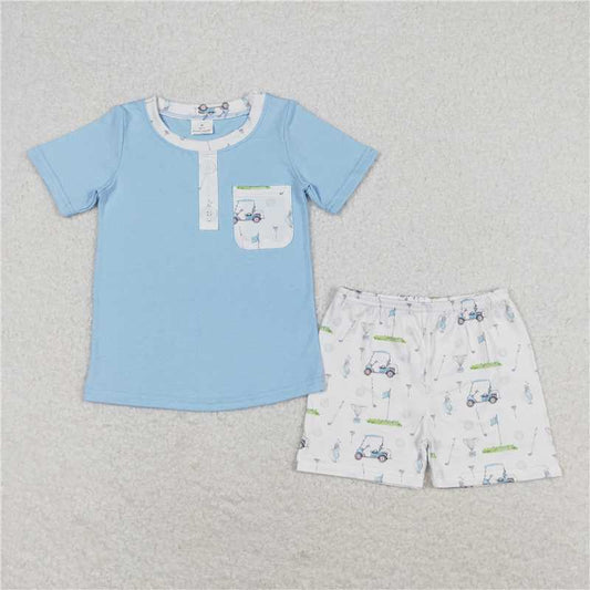 BSSO0615 Baby Boys Blue Shirt Golf Shorts Outfits Clothes Sets