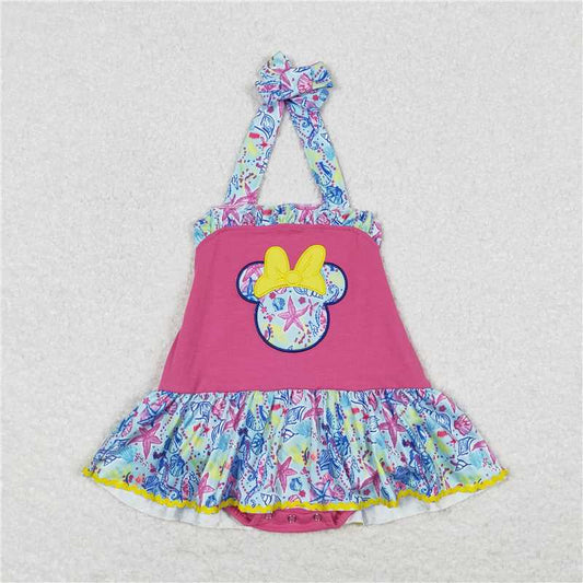 SR1346  Baby Girls Pink Cartoon Halter Summer Rompers